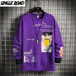 SingleRoad Crewneck Mens Sweatshirt Men Oversized Print Hip Hop Japanese Streetwear Harajuku Purple Hoodie Men Sweatshirts 201113