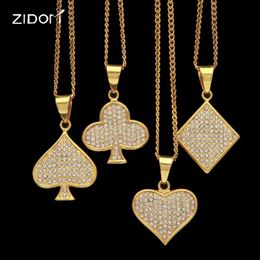 Pendant Necklaces 2021 Men Hiphop Poker Shape High Quality 316L Stainless Steel With Rhinestone Fashion Necklace Jewelry