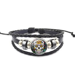 New Sugar Skull Glass Ginger Snap Button Chunks Wrap Bracelet adjustable bracelets fashion jewelry women bracelets will and sandy