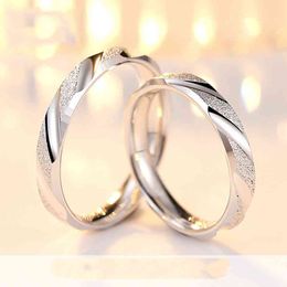 Fashion Couple wedding Pure 100% 925 Sterling Silver Jewelry Simple Style Threaded Frosted Lovers Rings For Women / Men