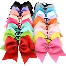 2022 new 20Pcs 8 Inch Large Solid Cheerleading Ribbon Bows Grosgrain Cheer Bows Tie With Elastic Band/Girls Rubber Hair Band