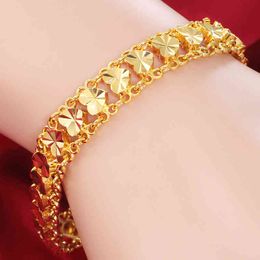 Cute 22K Gold Bracelet for Women Wedding Engagement Jewellery Luxury Widen Watch Chain Bracelet Not Fade Fine Jewellery Gifts