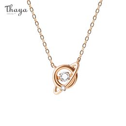 Thaya Fashion 925 Silver Plated Rose Gold Round PlanetZircon Necklace Pendant Silver Necklace Design For Women Fine Jewelry Gift Q0531