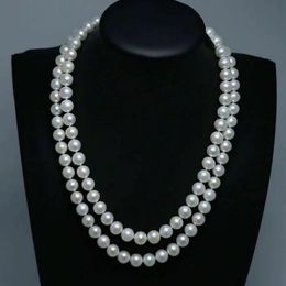 Two Strands 9-10mm South Sea White Round Pearl Necklace Choker 18inch 19inch 925 Silver Clasp