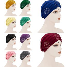 Fashion Muslim Women Turban Hat Inner Cap Elastic Hijab Bonnet Rhinestone Hair Care Headscarf Head Wraps Hats Hair Accessories