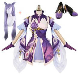 Genshin Impact Cosplay Keqing Cosplay Costume Game Genshin Impact Ke Qing Costume wig Y0903