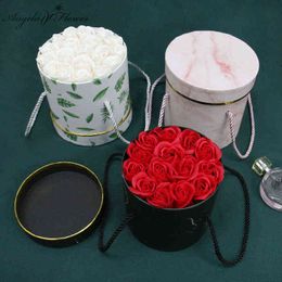 Fresh Soap Flower With Round Portable cylindrical Hug Bucket Set Gift Box Valentine's Day Gift Florist Supply Wedding Home Decor 211108
