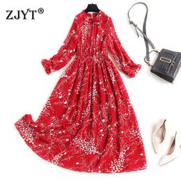 Europe Fashion Woman Clothes Spring Designers Long Sleeve Print Chiffon Dress Vintage Festa Casual Robe Femme Party Vestido 210601