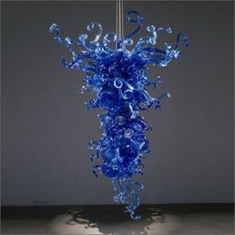 Blue Murano Chandeliers Lamp American Style Mouth Blown Glass Pendant Lamps Modern Art Decoration Home LED Chandelier Light 48 or 54 Inches