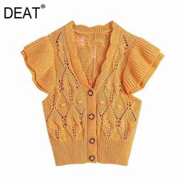 [DEAT] Spring Summer Fashion Vest Single-breasted Solid Color V-neck Sleeveless Knitting Cardigan Sweater 13C780 210527