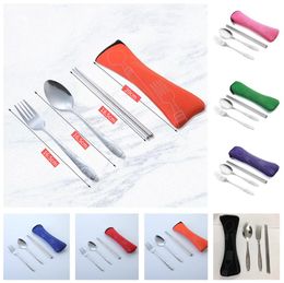 Portable Flatware Set With Zipper Bag Travel Cutlery Sets Camping Picnic Fork Spoon Chopsticks Tableware
