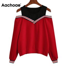 Aachoae Women Off Shoulder Leisure Pullover Hoodies Casual Autumn Long Sleeve Sweatshirt Jumper Tops Outwear Sudadera Mujer 210809