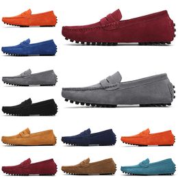 High quality Non-Brand casual suede shoes black light blue wine red gray orange green brown mens slip on lazy Leather shoe sneakers