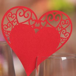 Bröllopsbord nummer Dekoration Namn Places Cards Laser Cut Heart Wine Glass Card Place Holder Party Bar Födelsedagsdekorationer Väggdekoration JY0875