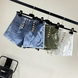 Women's Shorts Gold Double-Breasted Ultra-Short Mini Jeans 2021 Stretch Slim High Waist