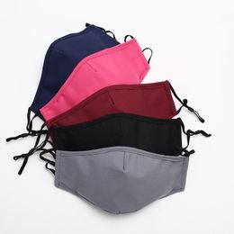 Solid color cotton cloth washable mouth face cover student dustroof outdoor masks for children adult with filter pocket