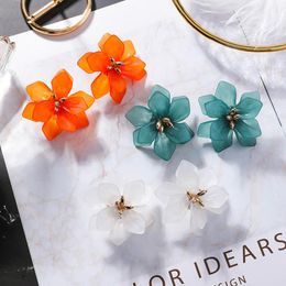 orange flower earrings UK - Stud Anti-allergy S925 Pin Orange Blue White Acrylic Flower Earrings For Travel Women's Bohemian Big Statement Earring