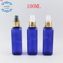 100ML Blue Plastic Bottle With Gold Spray Pump , 100CC Water / Toner Sub-bottling Empty Cosmetic Container ( 50 PC/Lot )good qty