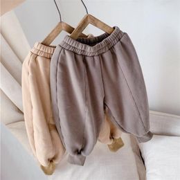 Children Lamb Cashmere Pants Thick Warm Fleece Kids Winter Clothes Boys Girls Trousers For Baby Girls Woollen Loose Pants 210303