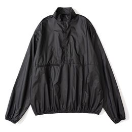 -Сплошная черная куртка мужчины женщины 1 высококачественные нейлоновые ветрозащитные куртки регулируемые ширины пальто половины Zip траншеи
