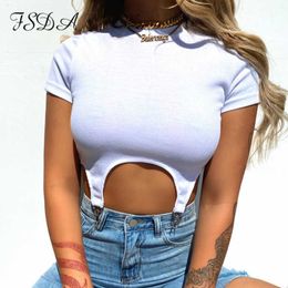 FSDA 2021 Knit Casual White Crop Top Short Sleeve Basic Summer T Shirt Black Sexy Ribber Design Women Top Shirts Y0629