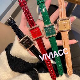 Classic New Women crystal sky star watch green leather quartz clock Stainless steel zircon diamond geometric square watches