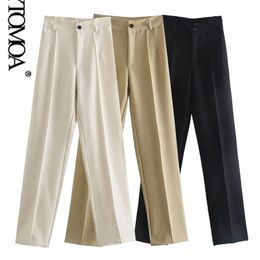 KPYTOMOA Women Chic Fashion Front Darts Office Wear Solid Straight Pants Vintage High Waist Zipper Fly Female Trousers Mujer 220311