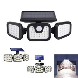 Solar Lights Outdoor 3 Adjustable Head 270° Wide Angle LED Flood Lamp Motion Sensor IP65 Waterproof for Garden Patio Front Door