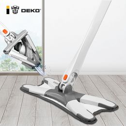 DEKO Manual Extrusion Floor Mop Hand Free Washing Flat Mop With Microfiber Replace Pads Easy Wringing Household Floor Cleaning 210317