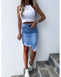 sale summer woman denim skirt trendy irregular Ripped jeans skirt sexy slim Pack hips mini skirt S-XL drop shipping new Dress