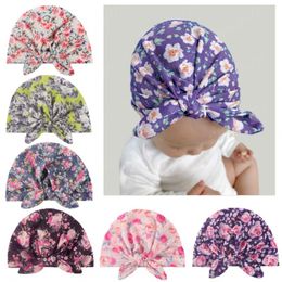 baby bow-knot flower printed hedging cap cute boy girl cotton headwraps Bunny ear hair accessories India Beanie