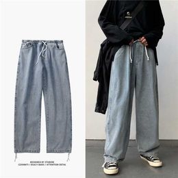 Korean Style Loose Wide Leg Jeans For Men Blue Baggy Denim Pants Kpop Clothes Fashion Jeansy Ulzzang Cargo Jeans Male 211120