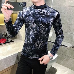 Mens Velvet Long Sleeve Retro Shirts Slim Fit Casual Party Formal Top Tee Shirts