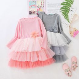 Kids Girls Clothes Flower Girl Lace Cake Dress Long Sleeve Children Princess Dresses Designer Toddler Clothing 2 Colors DW5122