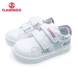 FLAMINGO Print Spring Genuine Leather Breathable Hook& Loop Outdoor sneakers for girl Size 22-27 Free shipping 201P-SW-1785 210312