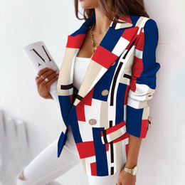 Women's Suits & Blazers Women Fashion Rainbow Printed Notched Collar Cardigan Autumn Spring Elegant Casual Long Sleeve Coat Office Lady