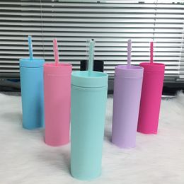 6 Colors Creative Plastic Cup 16oz Skinny Tumblers Acrylic Cold Drink Mug With Lids and Straws Christmas Brithday Gifts For Friends