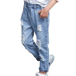 Jeans For Girls Solid Girl Kids Big Hole Teen Spring Autumn Clothes 6 8 10 12 14 Year 211103