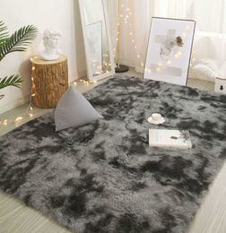 Nordic Lounge Fluffy Non-slip Mixed Dyed Carpet Living Room Bedroom Centre Carpet Black Grey Pink Blue Large Size Hair Rugs 210727