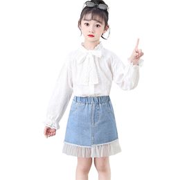 Teen Girls Clothing Blouse + Skirt est Tracksuit Girl Patchwork Tracksuits For Children 6 8 10 12 14 210528