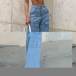 Women's Jeans Women 90s Y2K Patchwork Wide Leg Mom Big Pocket Cargo Pants Vintage Mopping Casual Streetwear Denim