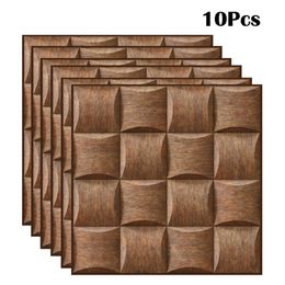 10Pcs/20Pcs Imitation Wood Grain 3D Wall Sticker Tiles Self-adhesive Waterproof Kitchen Bathroom Home Decor Accessories 210308