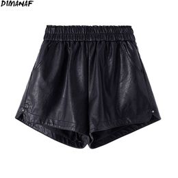 DIMANAF 2021 Plus Size Women Short Pant High Waist PU Leather Slacks Pants Summer Lady Solid Oversize Home Fashion Skirt 4XL 210301