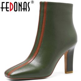 Mixed Colors Ankle Boots For Women Genuine Leather High Heels Winter est Party Shoes Woman 210528
