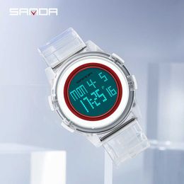 SANDA New Men Watch Fashion Sports Transparent Strap Watch LED Digital Clock Luminous Electronic Waterproof Men Watch Orologio G1022