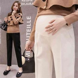 663# 9/10 Autumn Winter Thick Woolen Maternity Pants Elastic Waist Belly Straight Casual Clothes for Pregnant Women OL Pregnancy 210918