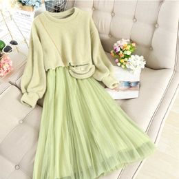 LY VAREY LIN Spring Autumn Women Fahsion Sling Mesh Skirt Suit Set Female Solid Colour Short Pullover Top Two Piece Dress 210526