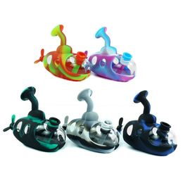 Submarine silicone & glass dab rigs hookah dab rig oil bubbler tobacco water bongs with bowl ash catchers dabber tools DHL