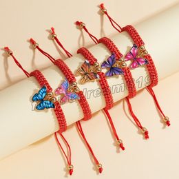 Vintage Handmade Butterfly Charm Bracelet For Women Red Woven Adjustable Rope Chain Bracelet Fashion Jewelry Gift