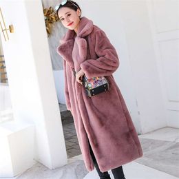 Winter Women High Quality Faux Rabbit Fur Coat Luxury Long Loose Lapel Over Thick Warm Plus Size Female Plush s 210928